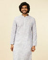 alt message - Manyavar Men Light Grey Geometric Patterned Angrakha Style Kurta image number 0